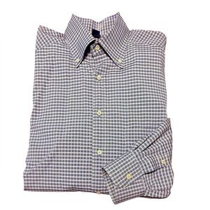Jeff Rose 100% Cotton Golf Button Down Shirt Blue/Yellow Check Plaid Large